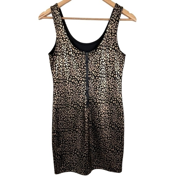 Forever 21 Black & Metallic Gold Animal Print Bodycon Mini Dress Size Medium - Picture 2 of 7